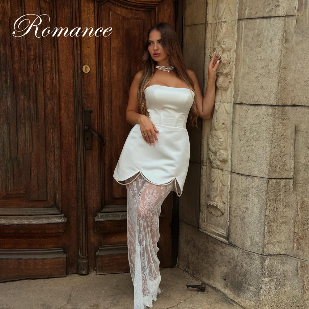 Simple Lace Strapless A-Line Wedding Dress 2026 Women Beading Sleeveless Slit Open Back Bridal Gown Vestidos De Novia Customized