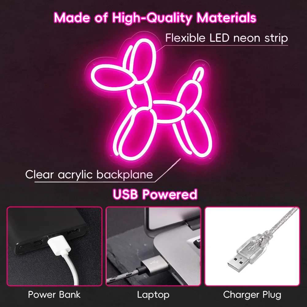 Balloon Dog Neon Sign Cute Animal Lamp Kids Birthday Gift Bedroom Store Club Home Party Wall Personalization Decorate LED Light