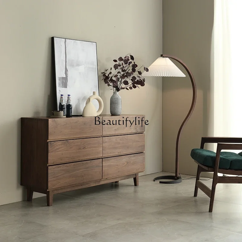 

LD6North America Black Walnut Wooden Chests of Drawers Solid Wood Modern Minimalist Drawer Storage Cabinet Light Luxury