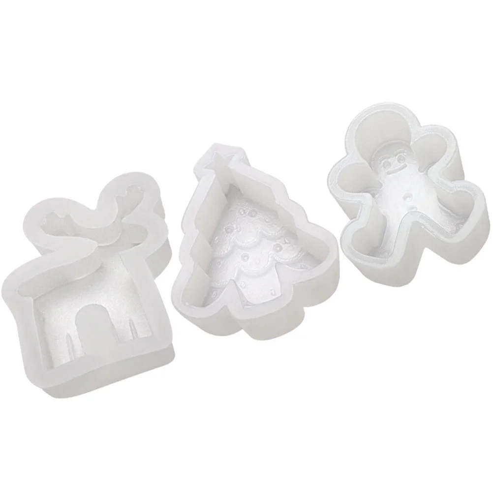 3 Pcs Christmas Tree Gingerbread Man Elk Silicone Mold Molds For Candles Creative Soap Making Xmas DIY Practical