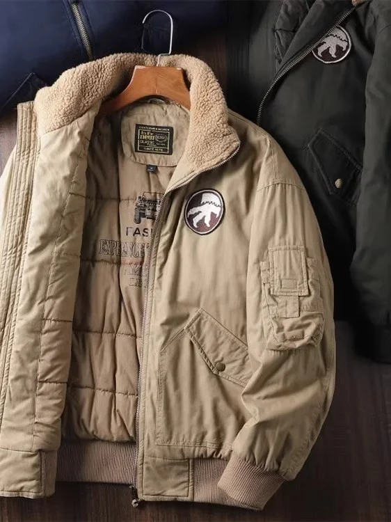 

Winter Thiened Men's Cotton Jaet Pilot Coat Casual Warm Clothing Long Sve Stand Fit Cleanfit Sle Pure Color Design