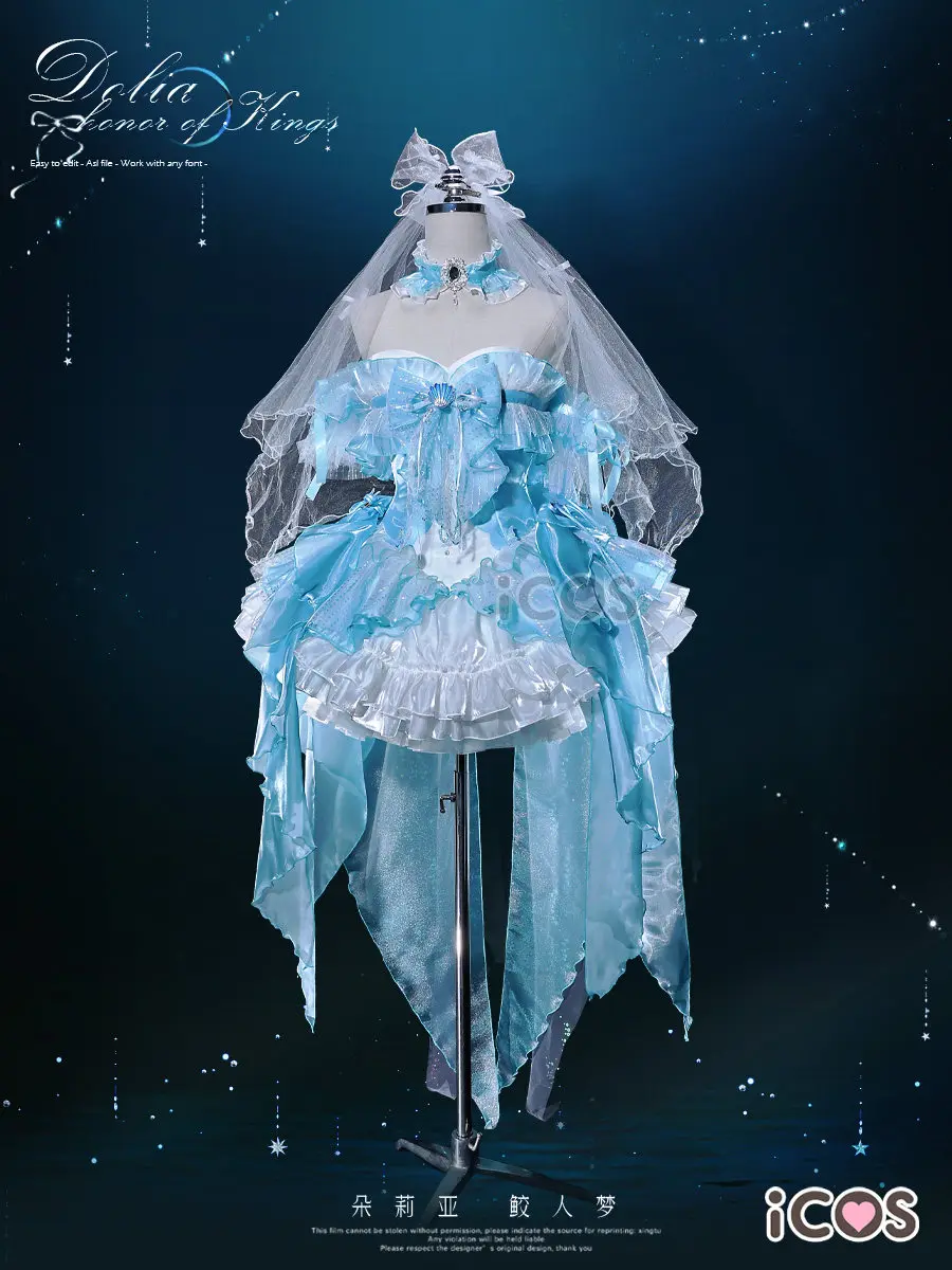 Honor of Kings Dolia Cosplay, Mermaid Dream Fan Made Wedding Dress, Blue Mermaid Lolita Cosplay Costume for Women
