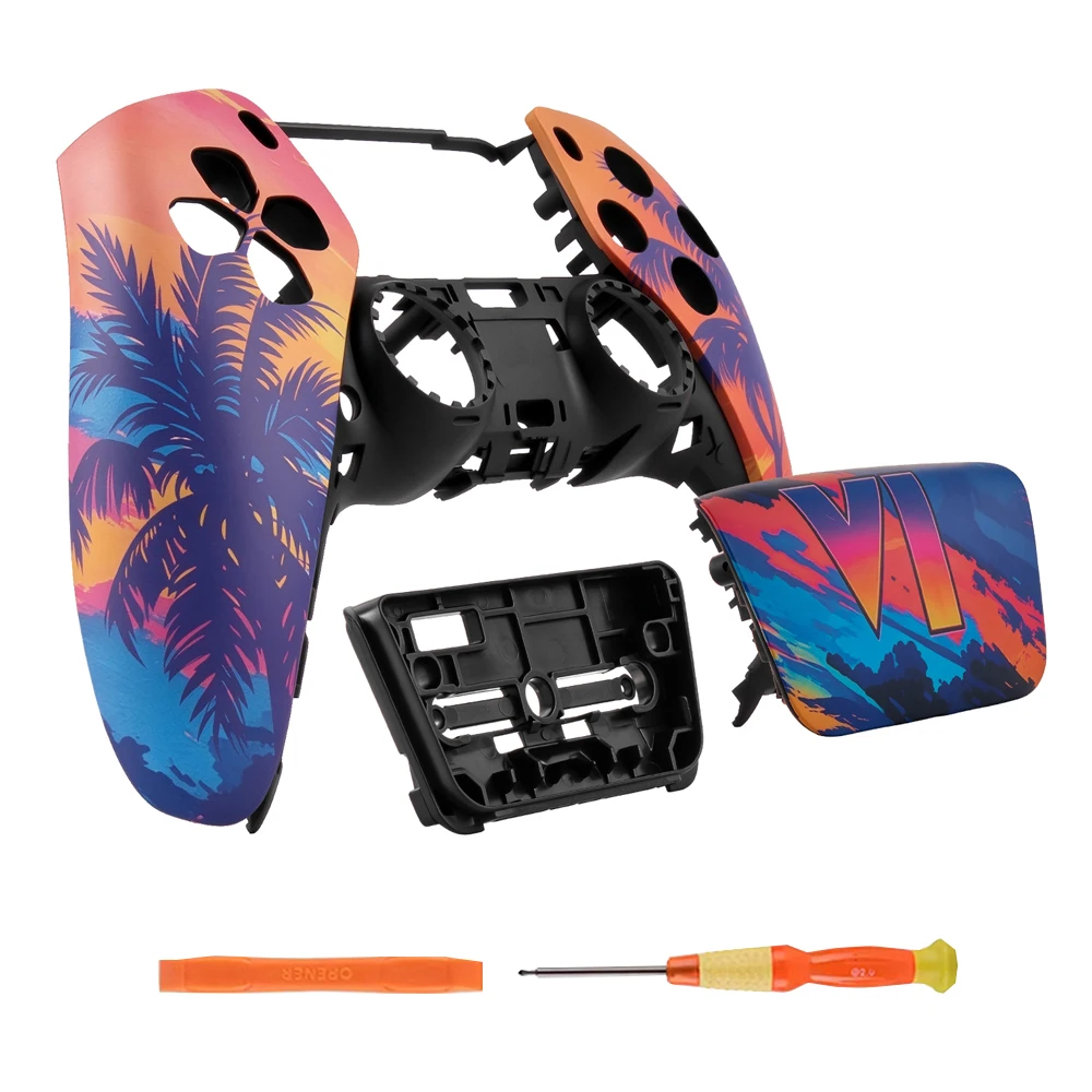 Sunset Palm Tree Custom Front Shell Controller BDM 010-050 Replacement Faceplate Touchpad Cover Housing DIY Mod For PS5