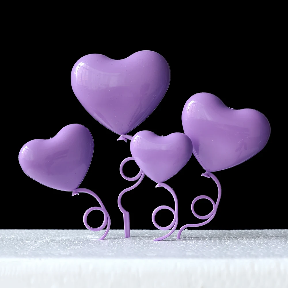 4pcs/lot Color Plastic Foldable Heart Love Balloon Cake Toppers Birthday Dessert Cake Decoration Cupcake Flag Wedding Love Gift