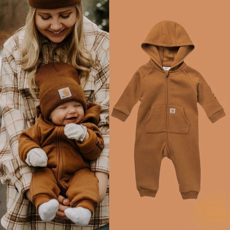 

Children's Clothing Autumn Needle Long Sleeve Romper Children's Hooded Warm Bodysuit Children's Hooded Fart Coat 2023