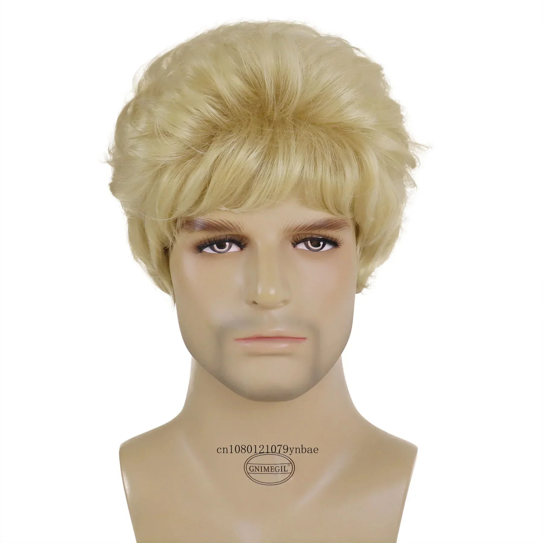 Blonde Wigs for Men Synthetic Hair Short Curly Wig with Bangs Fluffy Hairstyle Blanche Wig Cool Man Daily Cosplay Costume Party