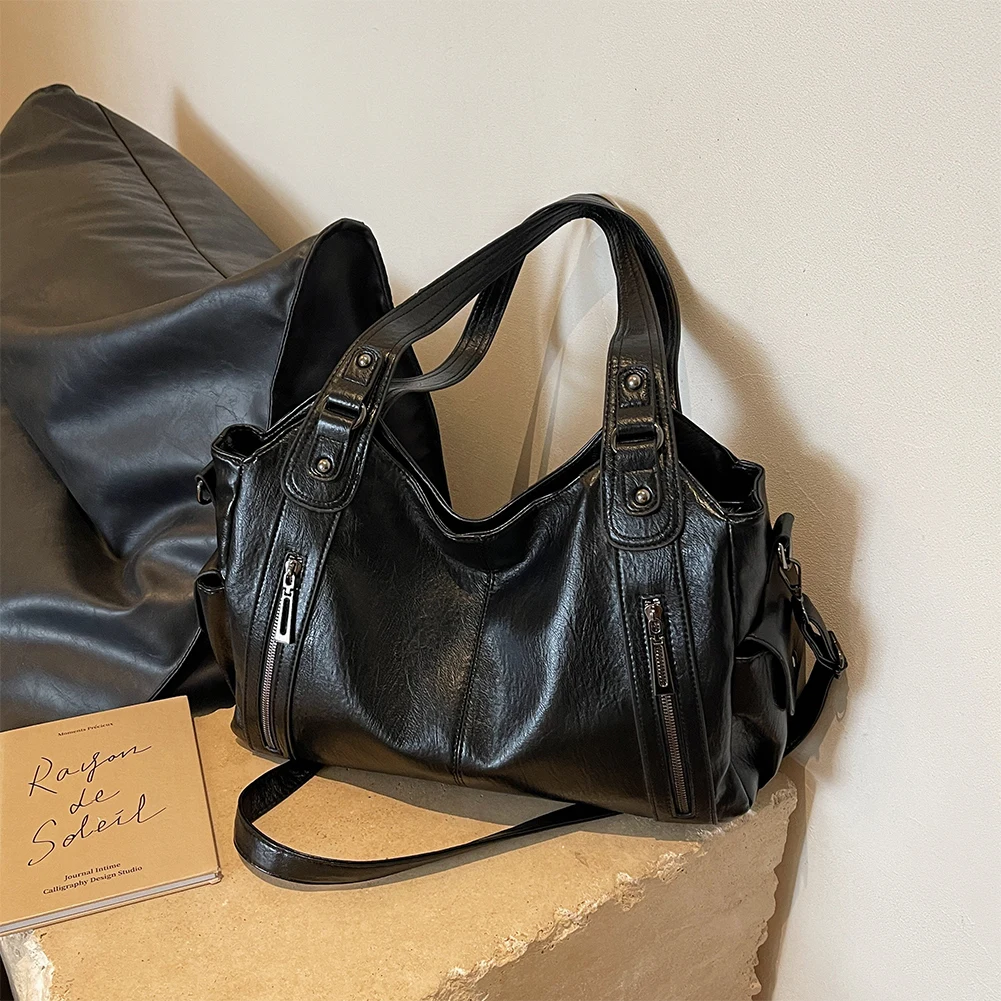 

Shoulder Bag for Women with Multi-Pockets Crossbody Bag PU Leather with Zipper Messenger Bag Trendy for Work Travel