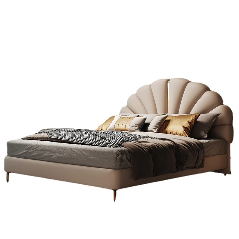 French leather bed household bedroom double bed modern minimalist 1.8 meters girl bed