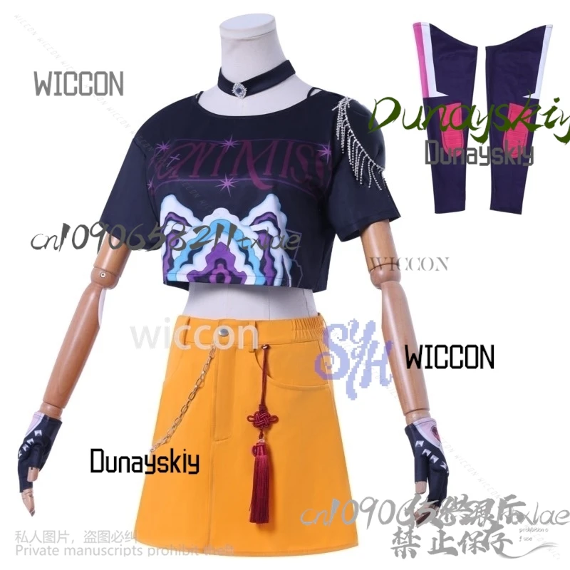 Huntrix KPop Demon Hunters Mira Kpop Idol Stage Costume Girls Power Groups Cos Mini Dress Jirai Kei Uniform Wig Halloween