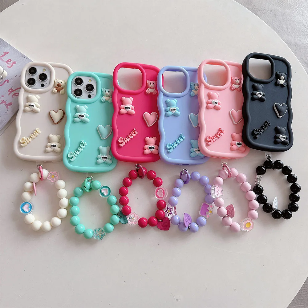 A 54 34 14 15 25 35 55 Cute Bear Heart Ring Wave Silicone Case For Samsung Galaxy A54 A34 A14 A24 A15 A25 A35 A55 5g A05s Cover