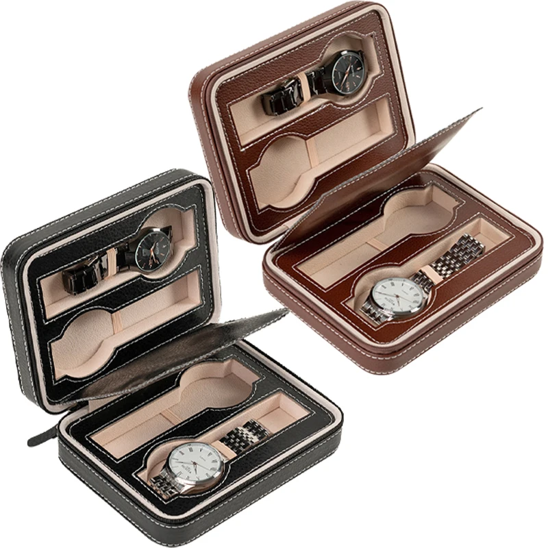 New Travel Dustproof Embedded Watch Box Zipper Portable PU Leather Storage Case Watch Display Box For Trips And Gifts