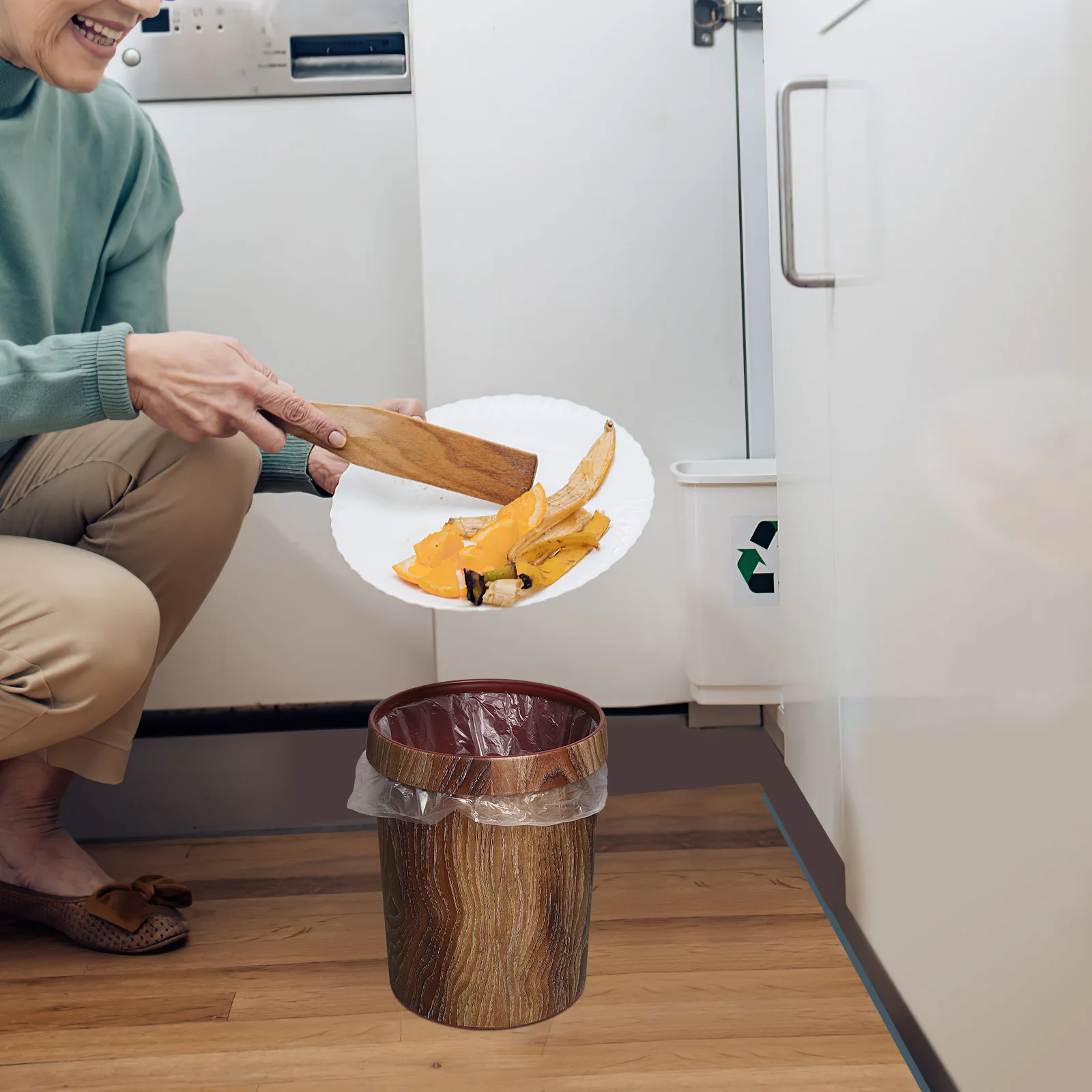 

1 шт., мусорный бак с имитацией цельного дерева, контейнер для зерна дерева, винтажная кухонная мусорная корзина, классическая бытовая пластиковая банка