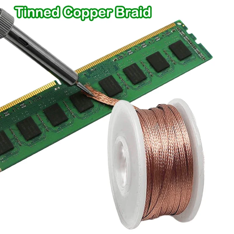 Flux Coated Desoldering Braid Solder Wick 2/3/4mm Width,10M Length, High Purity Copper for Fast PCB BGA SMD Repair