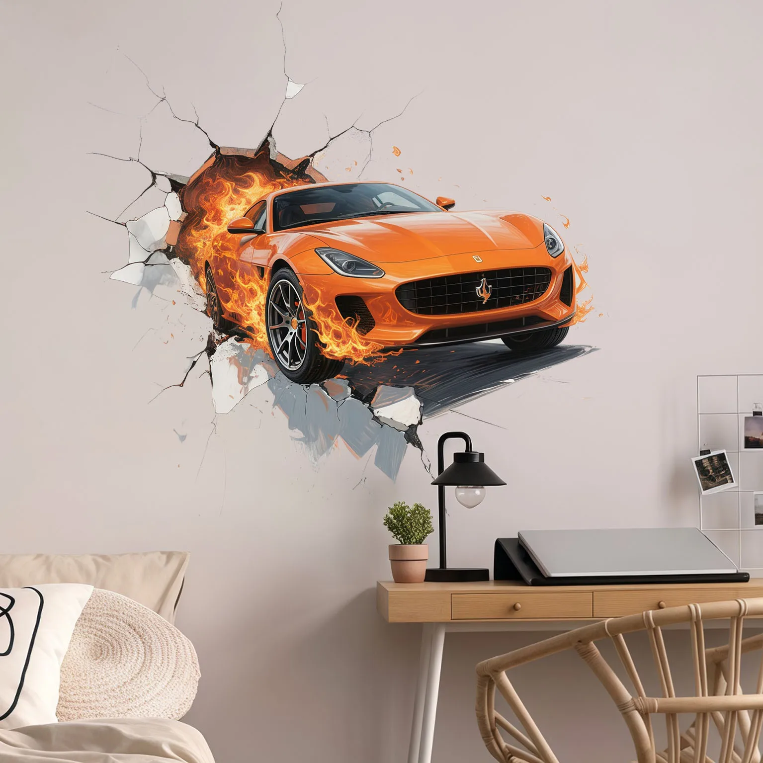 3D Creative Wall Decal Sticker Car Theme Home Decor Wall Mural Fire Flame Design Self-Adhesive Bedroom Room Decoration