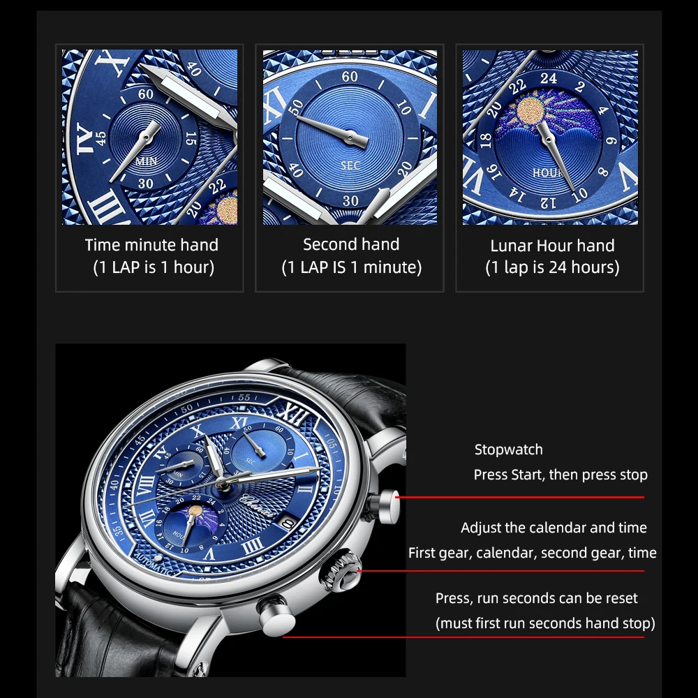 CHENXI Top Luxury Brand New Men Watch Date Chronograph Quartz Luminous Wristwatch Business Waterproof Leather Male Clock