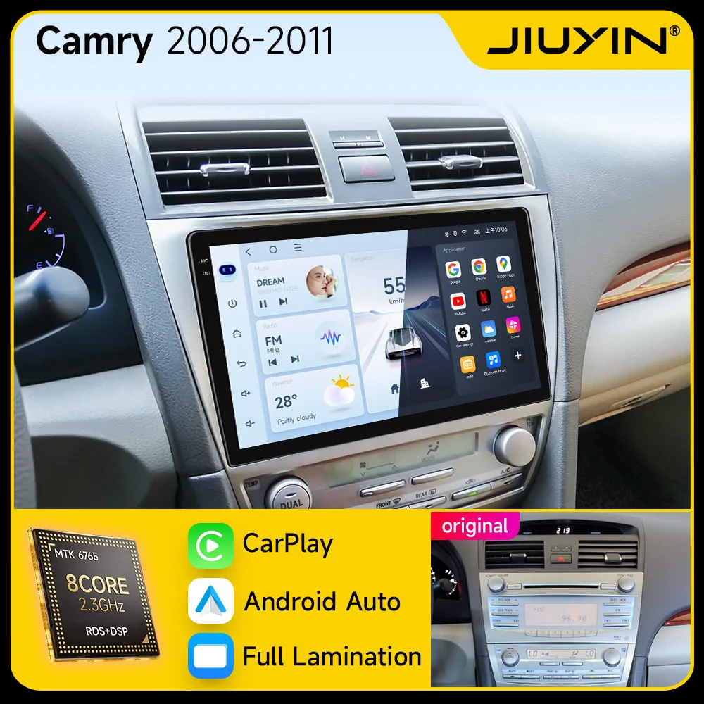 JIUYIN AI Voice Wireless CarPlay Android Auto 2DIN Radio for Toyota Camry 7 XV 40 50 2006-2011 with 4G Multimedia GPS