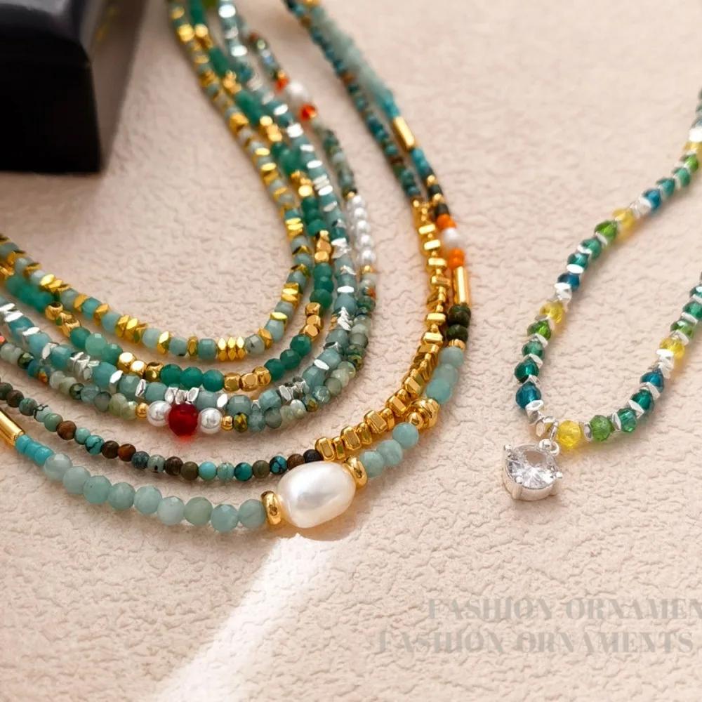 2026 جديد وصول الكلاسيكية الحجر الطبيعي الملونة سلسلة الترقوة المتخصصة تصميم شخصية الخرز الراقية بيان سلسلة الترقوة #1
