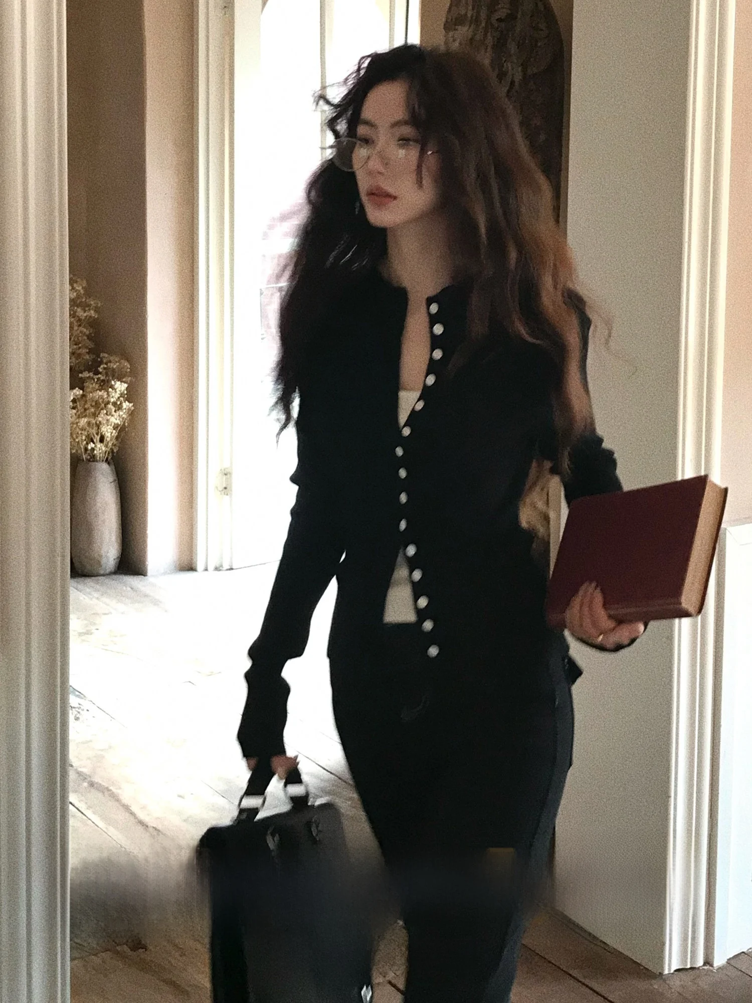 

Женский облегающий вязаный свитер с воротником Хенли, в полоску, базовая модель, осенне-зимний, для повседневной носки, в корейском стиле, трикотаж