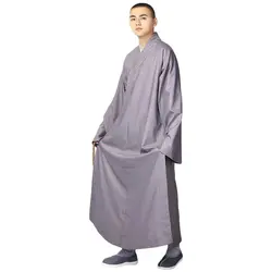 LATERONON Summer Buddhist Shaolin Monk Robe Cotton Long Robes Gown Kung Fu Uniforms Martial Arts Clothing