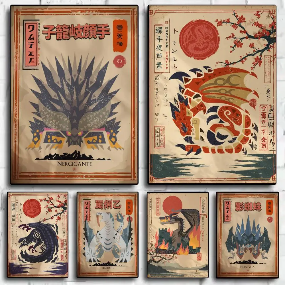 Retro Game M-Monster Hunter Poster Wall Art Poster Print Decorative Artwork for Bedroom Living Room Office Home Decoration