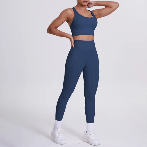Imagen 2 del producto Traje deportivo de sensación desnuda, conjunto deportivo, chándal para mujer, trajes de Yoga sexis, ropa deportiva para gimnasio, Legging y ropa interior, ropa de entrenamiento para mujer
