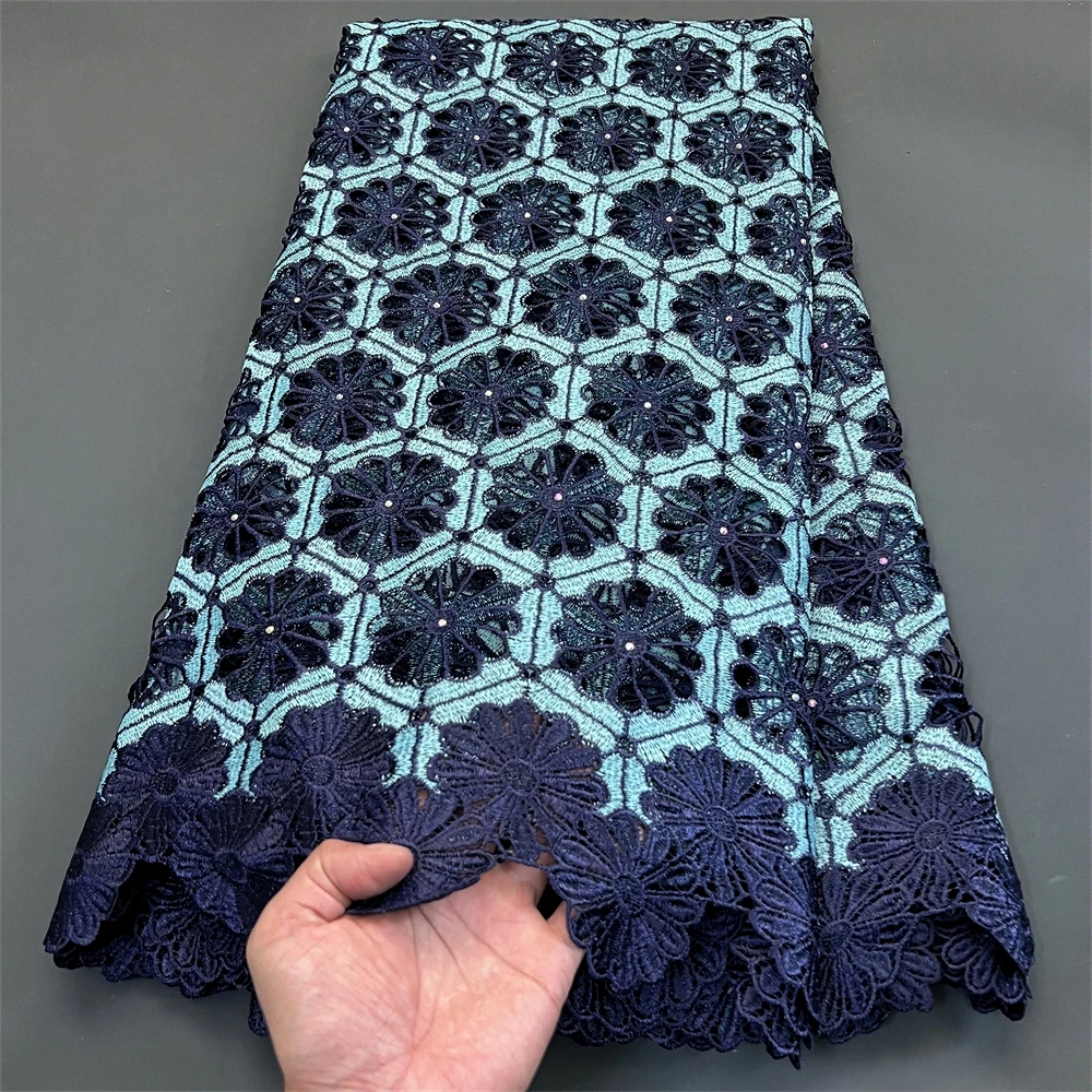 Royal Blue African Organza Lace Fabric 2024 High Quality French Luxury Beads Lace Nigerian Sequins Tulle Lace Fabric For Wedding