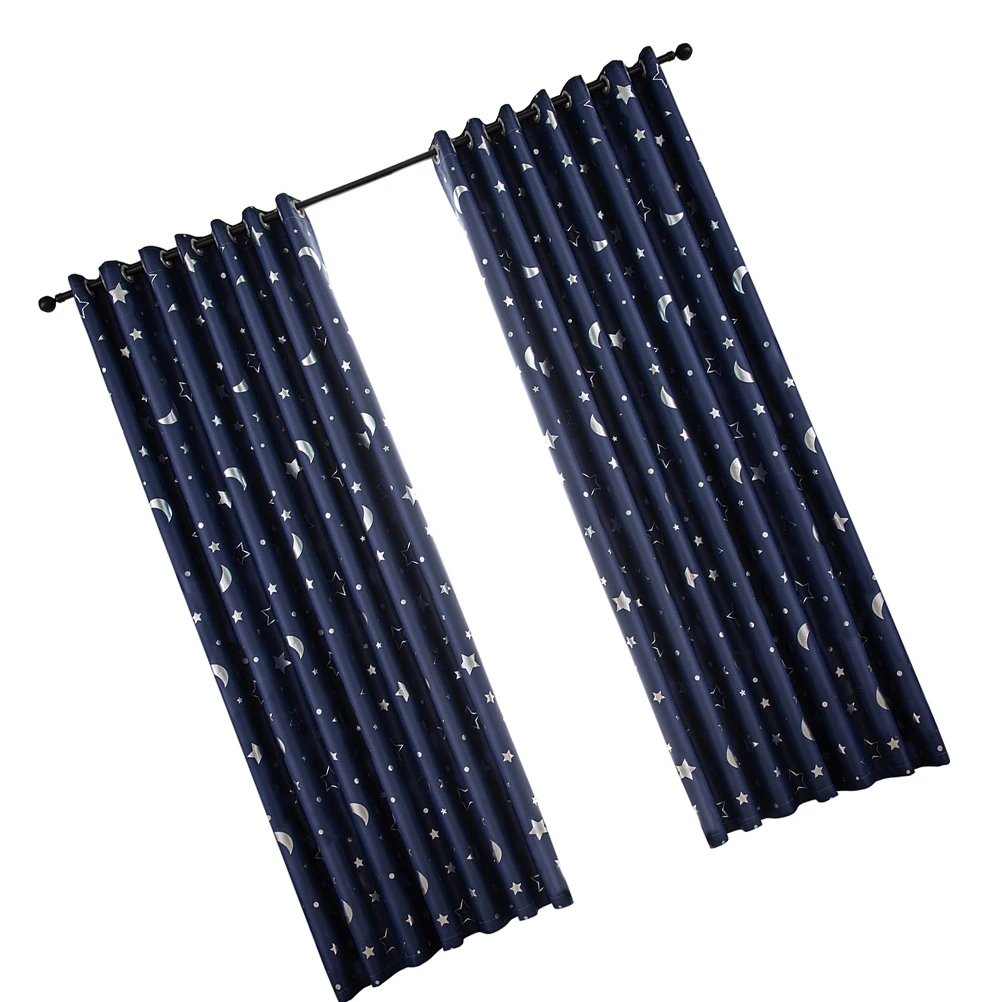 

1Pcs Heat Insulation Window Curtain Silver Stars Moon Blackout Curtain Punching Living Room Bedroom Sliding Door 100x130cm Navy