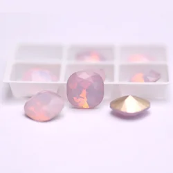 CTPA3bI Rose Water Opal Color Glass Material Sew On Cushion Cut Rhinestones With Claw Strass Diamond Mental Stones DIY Clothing