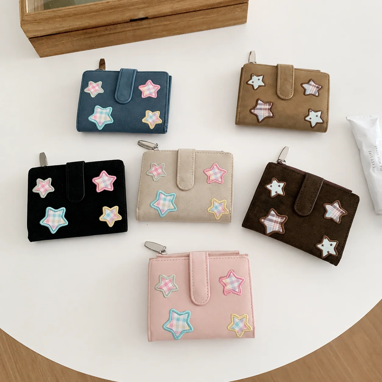 Cash Pocket Wallet Star Embroidered Passport Holder Card Holder Slim Pu Short Wallet For Cards Storage Daily Use Id Document
