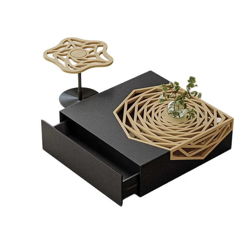 

wood coffee table living room light luxury personality fashion art simple square small petal edge few combination