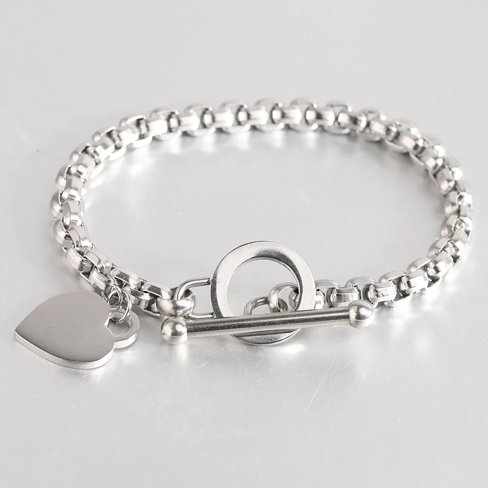 HNSP 6MM Hand Chain Stainless Steel Heart Bracelet For Women OT Lock Girls Jewelry Accessories Party Birthday Gift