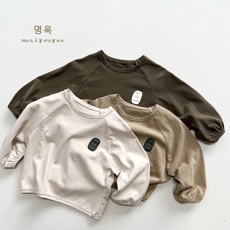 Printed T-shirt Stylish Long-sleeved Base Shirts Boys Grils Children Fashionable Comfortable All-matching Cotton