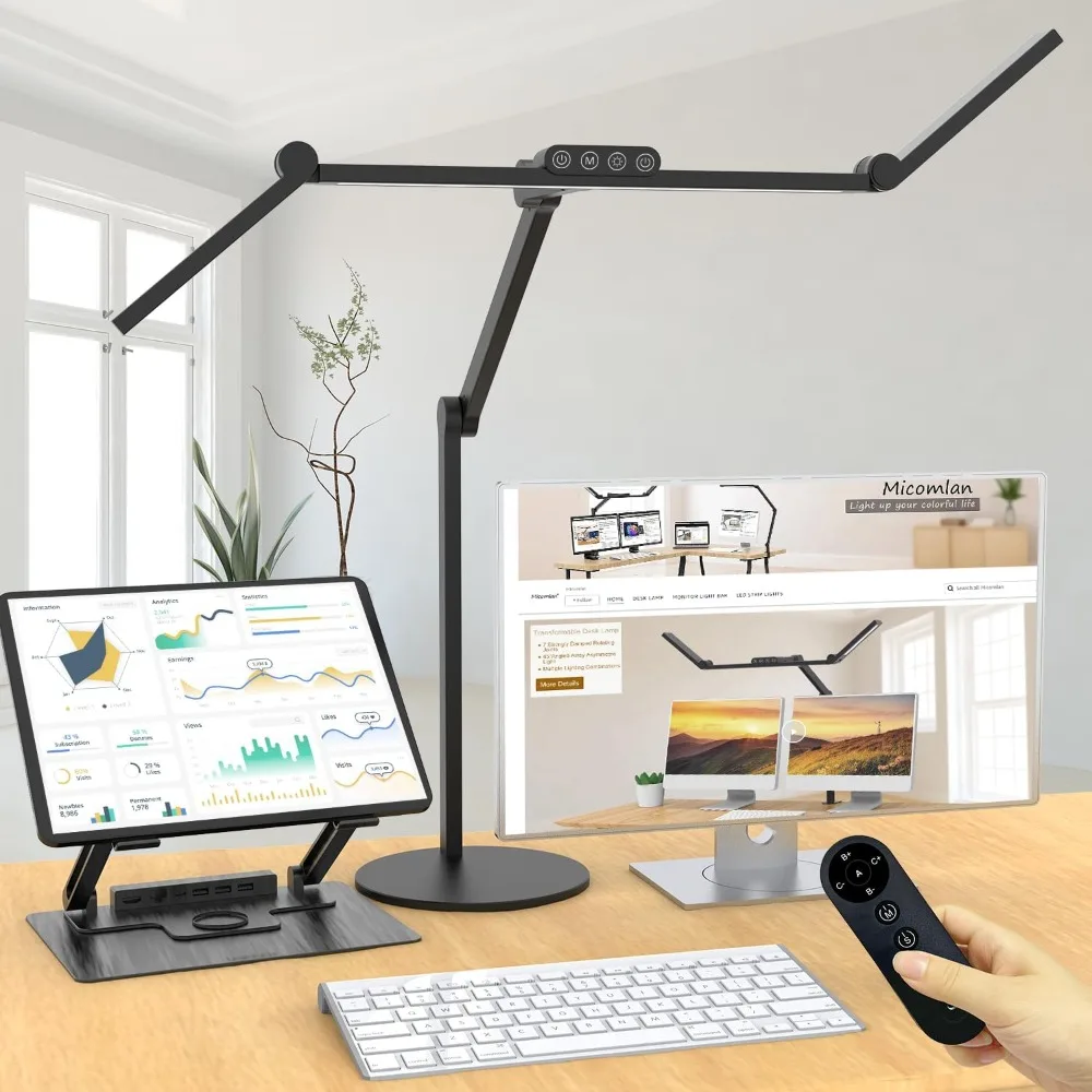 

Architect Desk Lamp with Remote Control, Auto Dimming Table Light Rotatable Office Lamp with Swing Arm for Computer Cafting