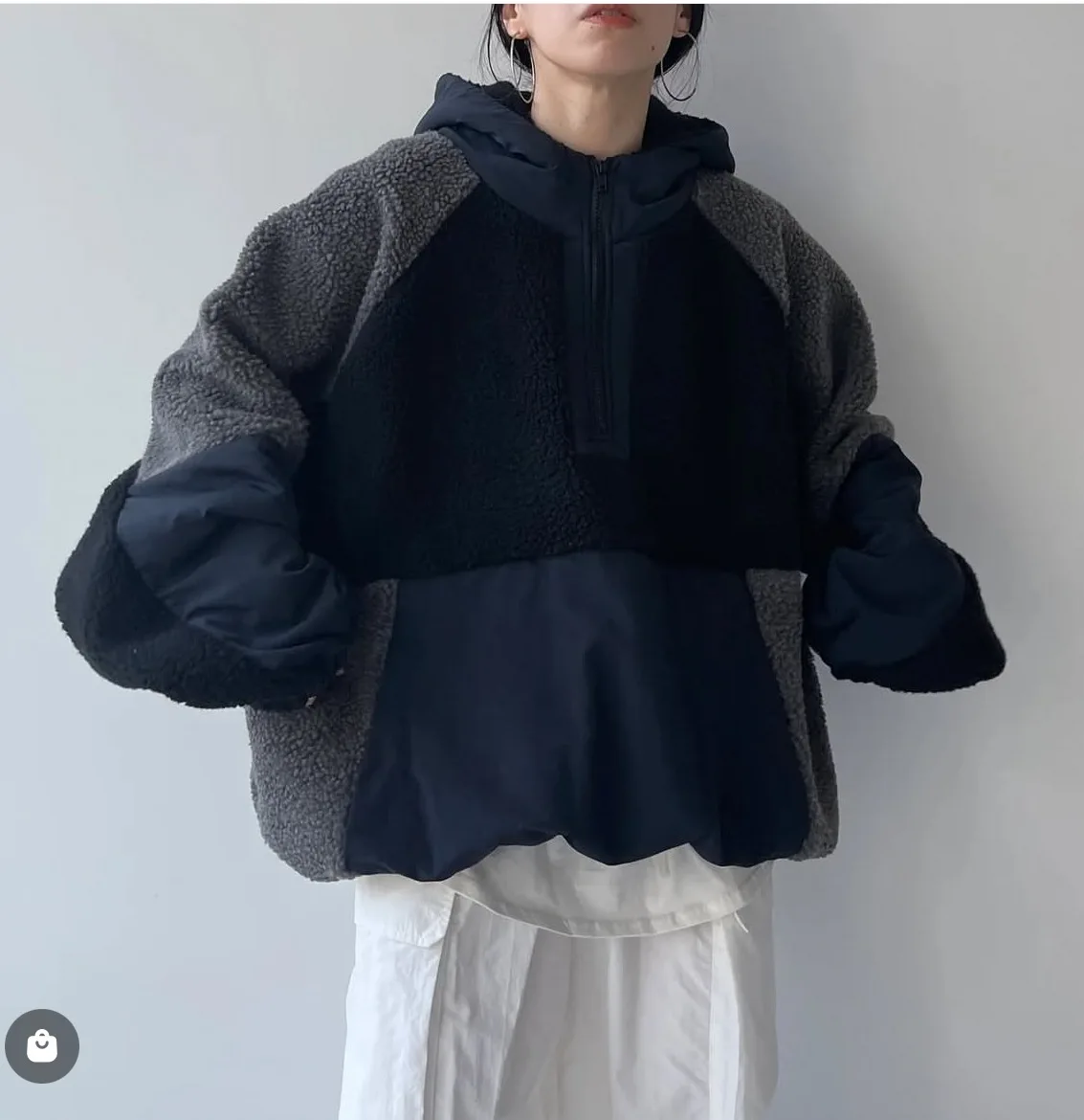 

Loose Fit Pure Fce Hooded Jaet Thiened Patchwork Sweatirt Sle Commute Wind for ex Autumn Long Sve Coat
