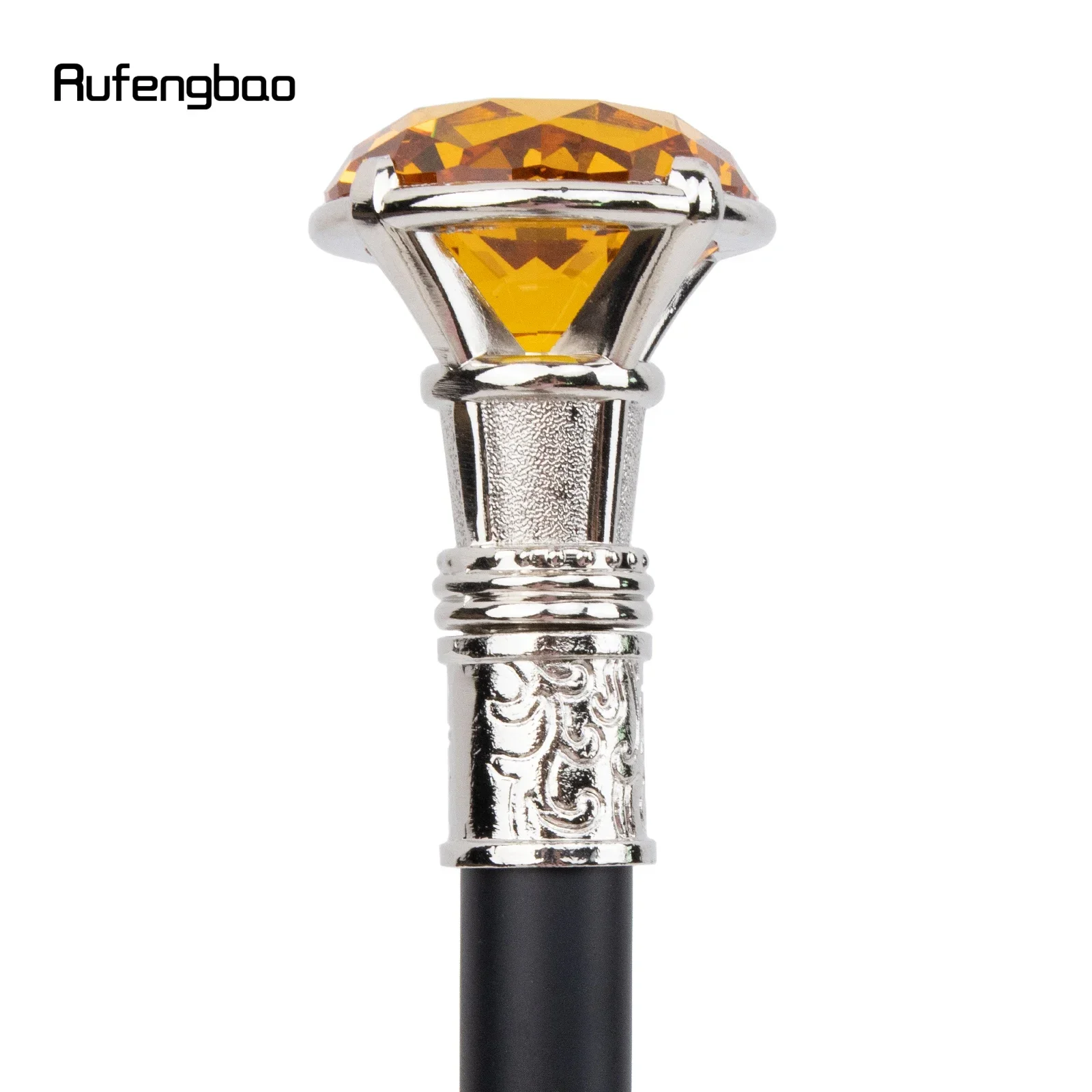 ไม้เท้าทรงเพชรสีส้ม แบบสีขาว ไม้เท้าแฟชั่นตกแต่ง ไม้เท้าสุภาพบุรุษ ไม้เท้าคอสเพลย์สุดหรู ด้ามจับแบบครอสเซอร์ 93 ซม.