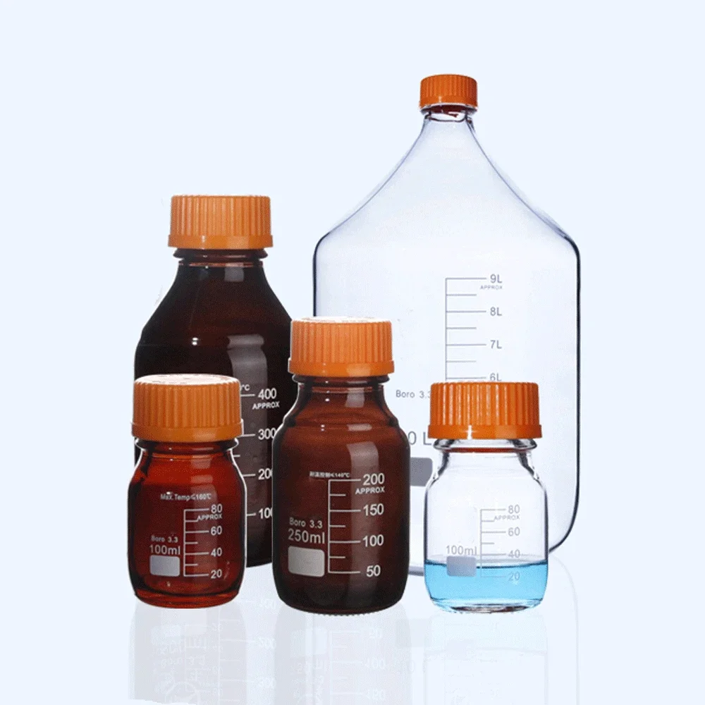 100 250 500 1000ml Screw Cap Transparent Brown GG-17 Glass Reagent Bottle Reagent Bottle Labrotary Glassware Chemical Experiment