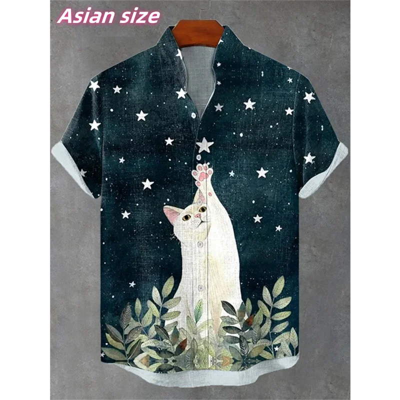 

Cat Dragonfly Deer Graphic Hawaiian Shirt For Men Peacock Flower 3D Printed Short Sleeve Summer Loose Aloha Shirts Lapel Blouse