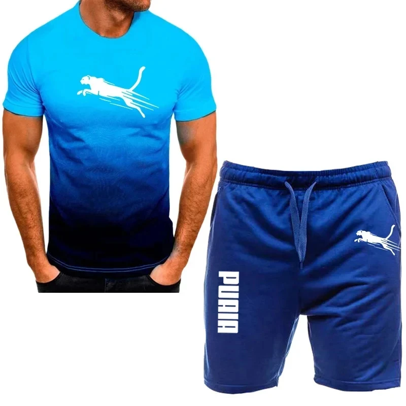 Spring/Summer Fashion Men's Casual Sports Short sleeve suit, two-piece set, T-shirt and pants, men's wear, Summer fashion