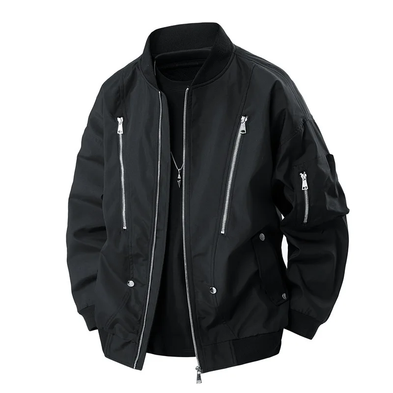 

Man Bomber Jacket Autumn New High Street Stand Collar Long Sleeve Male Coat Motorcycle Punk Oversize Versatile Men Outerwear