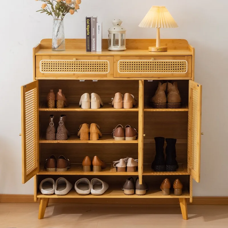 Nordic rattan shoe cabinet, living room entry home door locker, large capacity simple entrance storage, shoe rack with draw