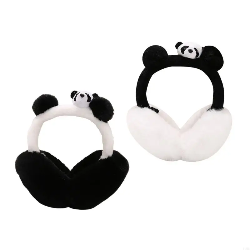 49MC Thick Plush Ear Muffs Cartoon Panda Warm Ear Protectors for School Kid Coldproof