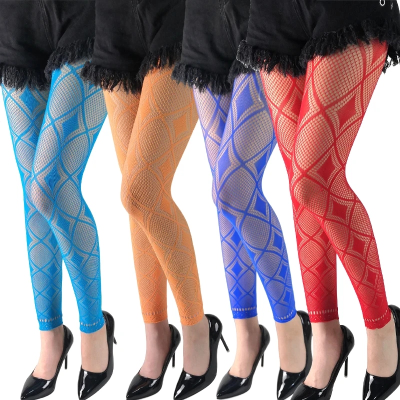 Women's Colored Patterned High Waist Fishnet Footless Tights Girls Leggings Stockings for 40–75 Kg, 150–170 Cm 619