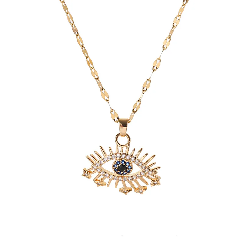 DIEYURO 316L Stainless Steel Evil Eye Zircon Necklace For Women Fashion Girls Clavicle Chain Vintage Female Body Jewelry Gift