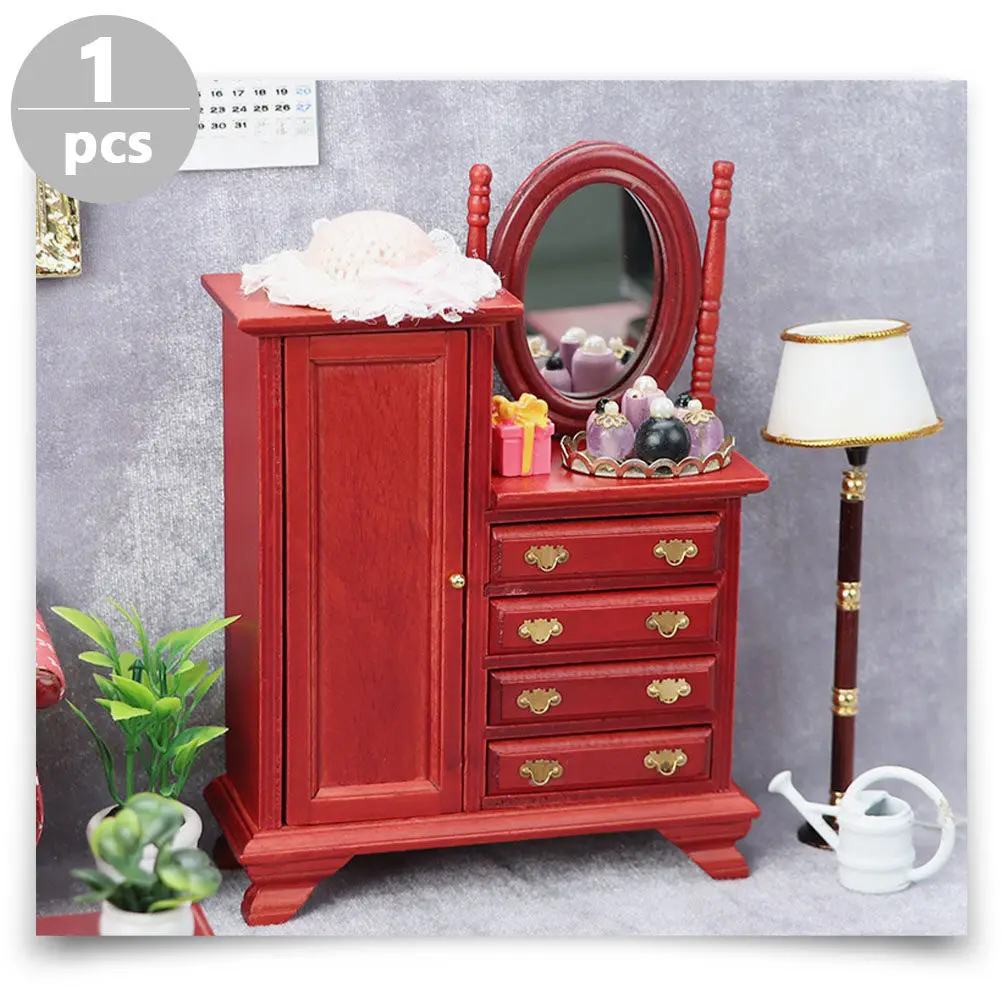 

Премиум миниатюрный туалетный столик для кукольного домика с зеркалом, деревянный, со стеклянным ящиком-тумбой, декоративная миниатюрная мебель, украшение