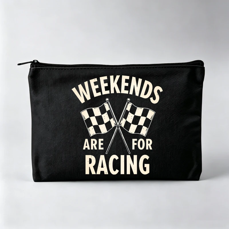 Women's Checkered Flag Slogan Print Makeup Bag, Vintage Style Cosmetic Pouch for Weekend Use
