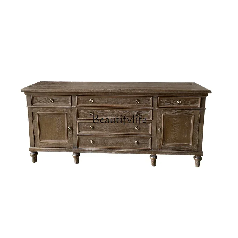 

04ld14American rural solid wood retro old dining side cabinet French double cabinet door storage storage cabinet small apartment