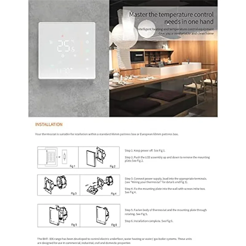 A19F-Wifi Smart Thermostat Temperature Controller Weekly Programmable Supports Touch Control-3A Black Durable Easy To Use