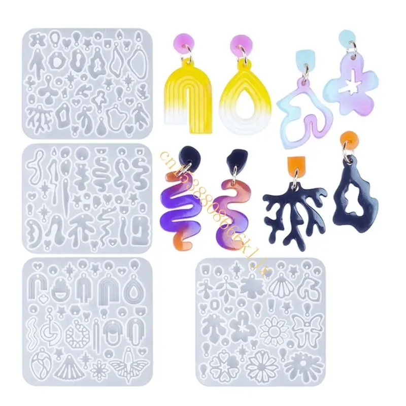 

4Pcs Geometric Irregular Earrings Mold Easy Release Silicone Jewelry Making Mold 066C