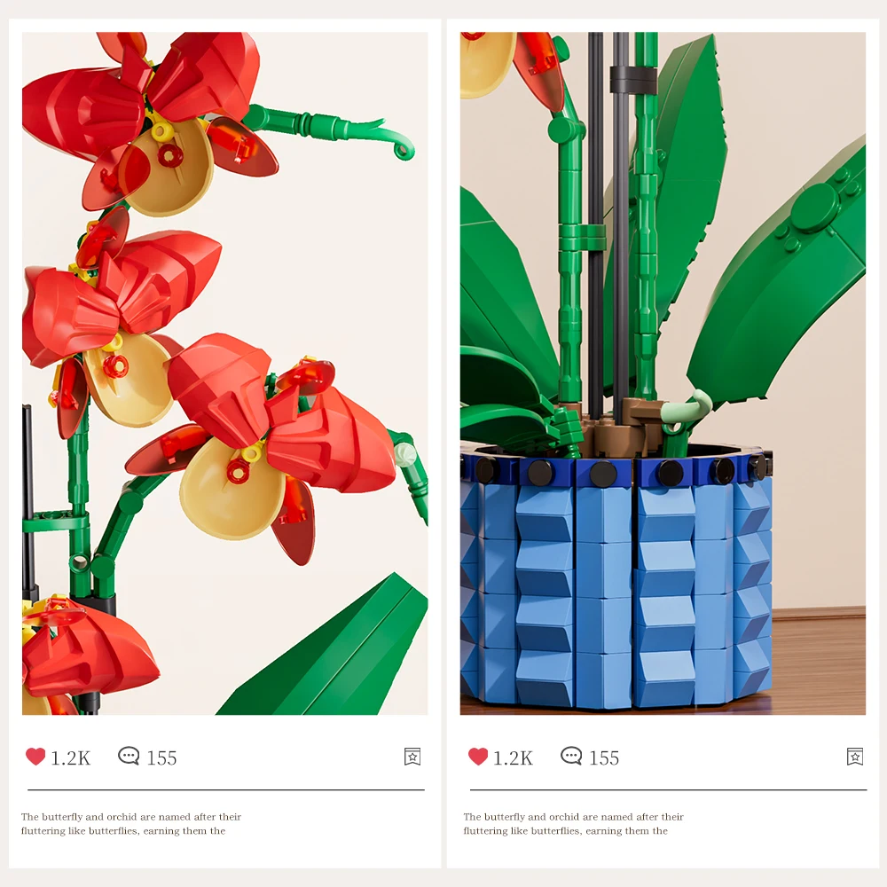 Juego de bloques de construcción de orquídeas para niños, ramo de flores, bloques de flores, planta bonsái, modelo de ladrillos, juguetes de