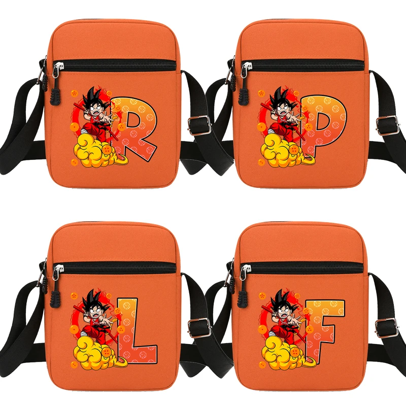 Bolso de hombro con bola de dragones de Anime, bolso cruzado con letras de dibujos animados de Son Goku para teléfono, bolsa pequeña naranja con cinturón, bandolera cuadrada